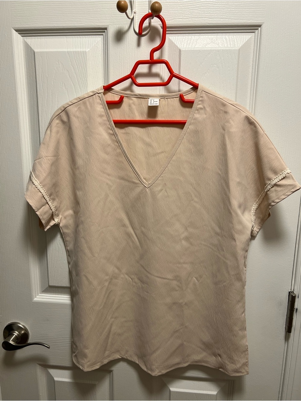Neutral V-Neck Short Sleeve Blouse - Light Beige